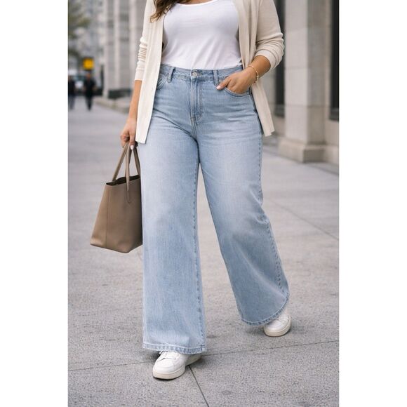 Judy Blue Denim - Judy Blue Size 20W Retro Wide Leg Jeans Light Wash High Rise Stretch Denim Boho